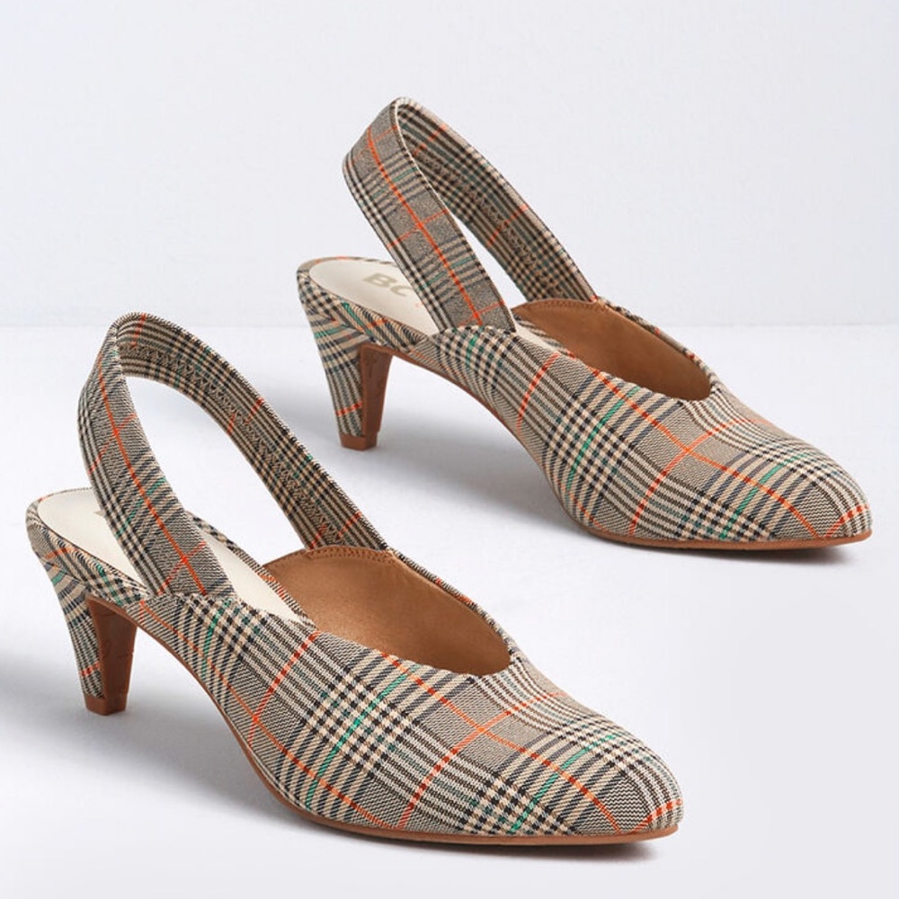 ModCloth plaid sling back kitten heel heels nwot